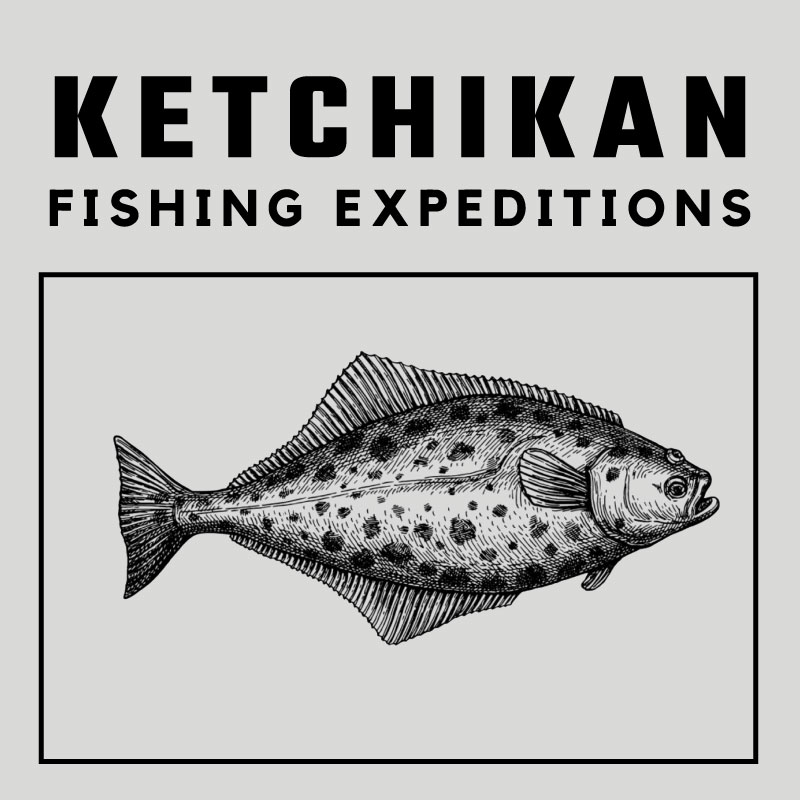 Ketchikan Fishing Expedition Logo with a Halibut